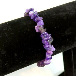 Natural Amethyst Chip Bead Stretch Bracelet Chakra Style Purple